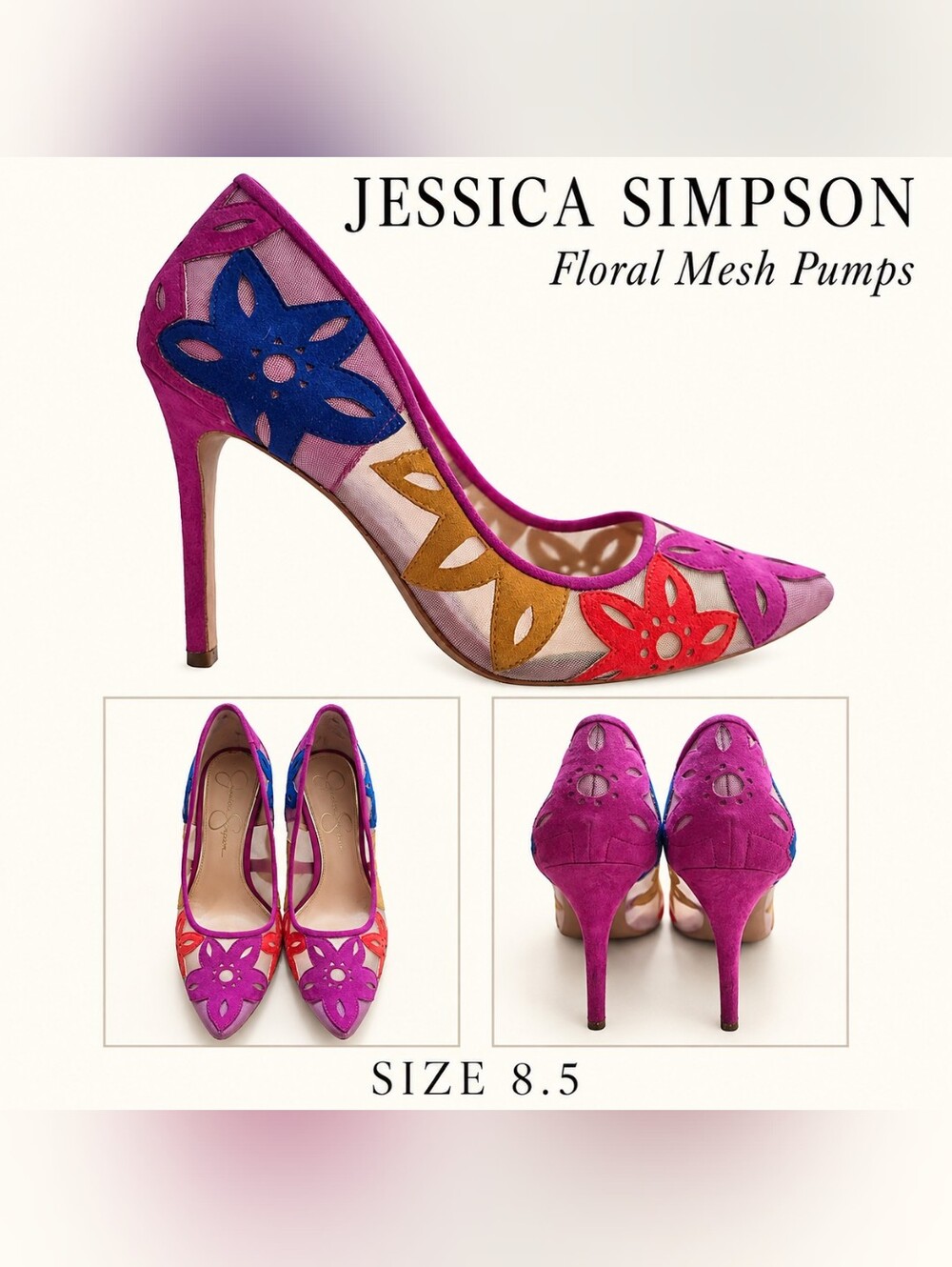 Jessica Simpson Women's Floral Mesh Pointed-Toe Pumps — Fuchsia Multi